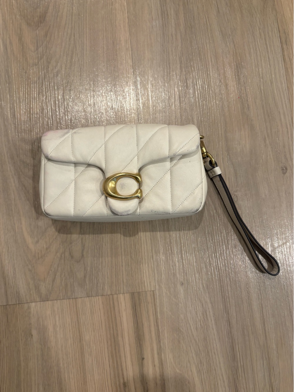 Coach White Quilted Leather Wristlet with Gold Hardware